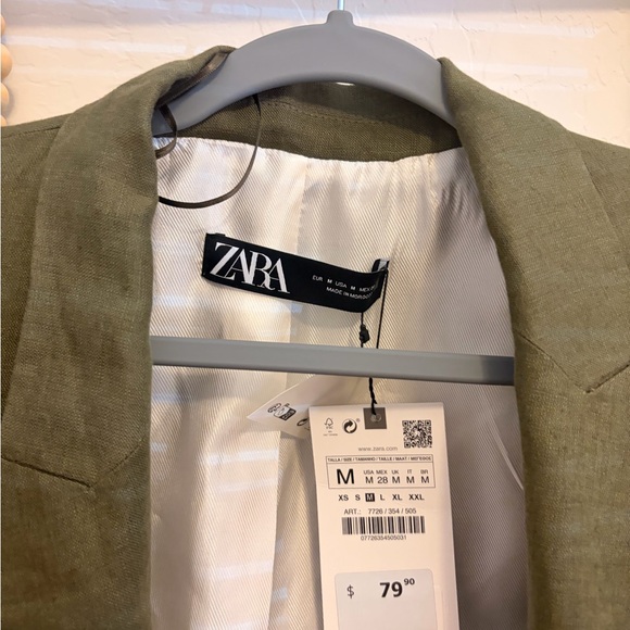 Zara Olive Green Linen-Blend Women's Blazer - Picture 2 of 4